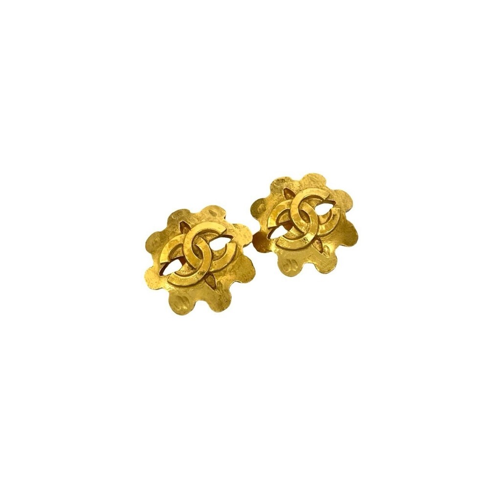 CHANEL Authentic Vintage Gold Logo Earrings - Picture 2 of 3
